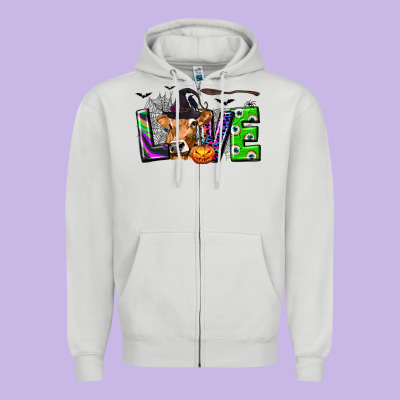 Love Halloween Cow Zipper Hoodie Designed By Texasbilliewilder