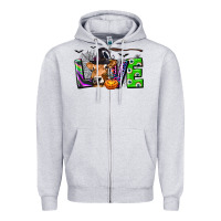 Heather Grey Love Halloween Cow Zipper Hoodie - texasbilliewilder