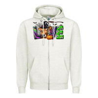 Oatmeal Heather Love Halloween Cow Zipper Hoodie - texasbilliewilder