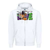 White Love Halloween Cow Zipper Hoodie - texasbilliewilder