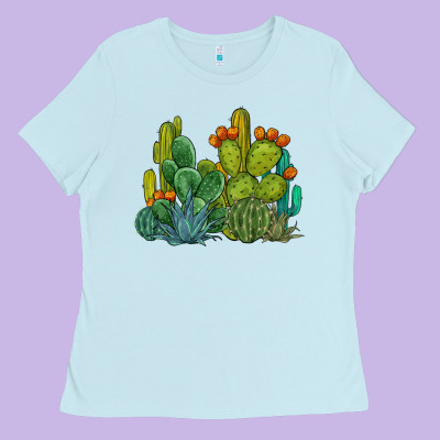 Watercolor Cactus Ladies Tee Designed By Barkaloodesign