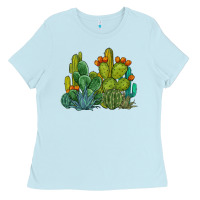Baby Blue watercolor cactus Ladies Tee - BarkalooDesign