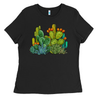 Black watercolor cactus Ladies Tee - BarkalooDesign