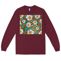 Burgundy Leopard And Tiger Daisy Long Sleeve Tee - RanaPortraitStore