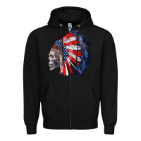 Black american indian headdress with skull Zipper Hoodie - RanaPortraitStore