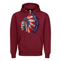 Burgundy american indian headdress with skull Zipper Hoodie - RanaPortraitStore