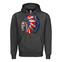 American Indian Headdress With Skull Zipper Hoodie | Teevron