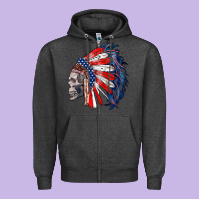 American Indian Headdress With Skull Zipper Hoodie Designed By Ranaportraitstore