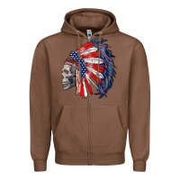 Chestnut american indian headdress with skull Zipper Hoodie - RanaPortraitStore