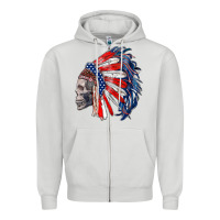 Dove Grey american indian headdress with skull Zipper Hoodie - RanaPortraitStore
