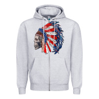 Heather Grey american indian headdress with skull Zipper Hoodie - RanaPortraitStore