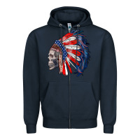 Navy american indian headdress with skull Zipper Hoodie - RanaPortraitStore
