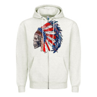 Oatmeal Heather american indian headdress with skull Zipper Hoodie - RanaPortraitStore