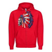 Red american indian headdress with skull Zipper Hoodie - RanaPortraitStore