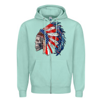 Seafoam american indian headdress with skull Zipper Hoodie - RanaPortraitStore