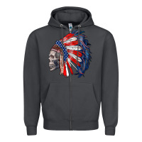 Smoke american indian headdress with skull Zipper Hoodie - RanaPortraitStore