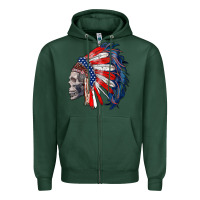 Sports Green american indian headdress with skull Zipper Hoodie - RanaPortraitStore
