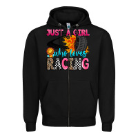 Black just a girl who loves racing Zipper Hoodie - Zillion Design Studio