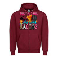 Burgundy just a girl who loves racing Zipper Hoodie - Zillion Design Studio