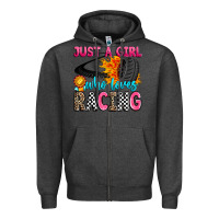 Charcoal Heather just a girl who loves racing Zipper Hoodie - Zillion Design Studio