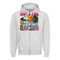 Dove Grey just a girl who loves racing Zipper Hoodie - Zillion Design Studio
