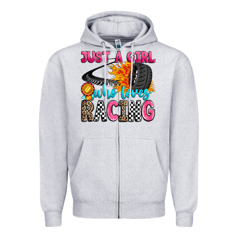 Just A Girl Who Loves Racing Zipper Hoodie by Zillion Design Studio | Teevron