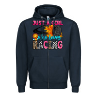 Navy just a girl who loves racing Zipper Hoodie - Zillion Design Studio