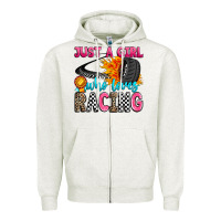 Oatmeal Heather just a girl who loves racing Zipper Hoodie - Zillion Design Studio