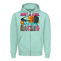 Seafoam just a girl who loves racing Zipper Hoodie - Zillion Design Studio