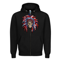 Black american flag indian headdress with skull Zipper Hoodie - RanaPortraitStore