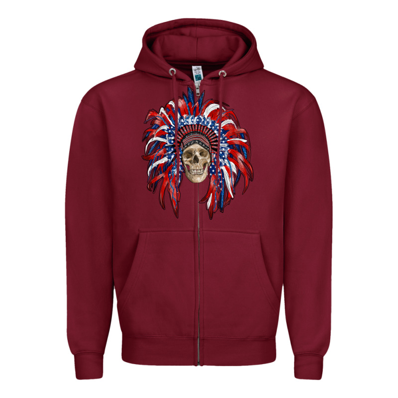 American Flag Indian Headdress With Skull Zipper Hoodie by RanaPortraitStore | Teevron