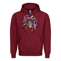 Burgundy american flag indian headdress with skull Zipper Hoodie - RanaPortraitStore