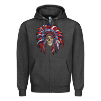 Charcoal Heather american flag indian headdress with skull Zipper Hoodie - RanaPortraitStore
