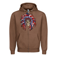 Chestnut american flag indian headdress with skull Zipper Hoodie - RanaPortraitStore