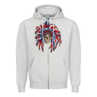 Dove Grey american flag indian headdress with skull Zipper Hoodie - RanaPortraitStore