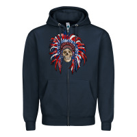 Navy american flag indian headdress with skull Zipper Hoodie - RanaPortraitStore