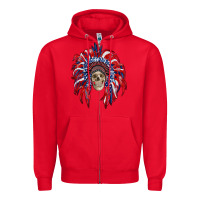 Red american flag indian headdress with skull Zipper Hoodie - RanaPortraitStore