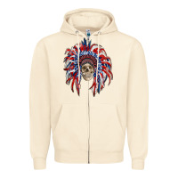 Sandshell american flag indian headdress with skull Zipper Hoodie - RanaPortraitStore
