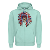 Seafoam american flag indian headdress with skull Zipper Hoodie - RanaPortraitStore