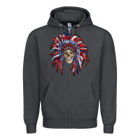Smoke american flag indian headdress with skull Zipper Hoodie - RanaPortraitStore