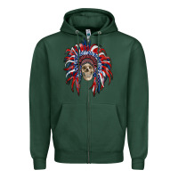 Sports Green american flag indian headdress with skull Zipper Hoodie - RanaPortraitStore