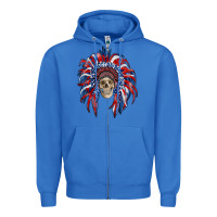 True Royal american flag indian headdress with skull Zipper Hoodie - RanaPortraitStore