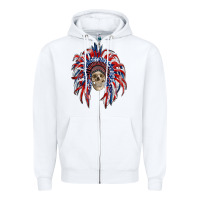 White american flag indian headdress with skull Zipper Hoodie - RanaPortraitStore