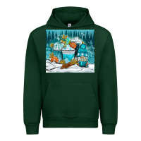 Forest Green winter coffee cups with gnome Urban Hoodie - NancyCooperArtShop