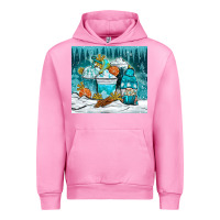 Fuchsia Pink winter coffee cups with gnome Urban Hoodie - NancyCooperArtShop