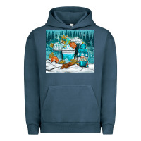Pigment Midnight Navy winter coffee cups with gnome Urban Hoodie - NancyCooperArtShop