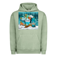 Pigment Oil Green winter coffee cups with gnome Urban Hoodie - NancyCooperArtShop