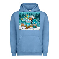 Pigment Pebble Blue winter coffee cups with gnome Urban Hoodie - NancyCooperArtShop