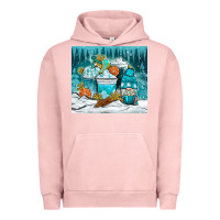 Pigment Salmon winter coffee cups with gnome Urban Hoodie - NancyCooperArtShop