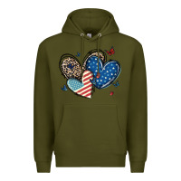 Army Green american flag leopard hearts Premium Hoodie - MaliasSmallBusiness